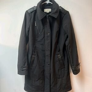 Michael Kors water-resistant anorak coat Womans L faux-leather trim Black Hooded